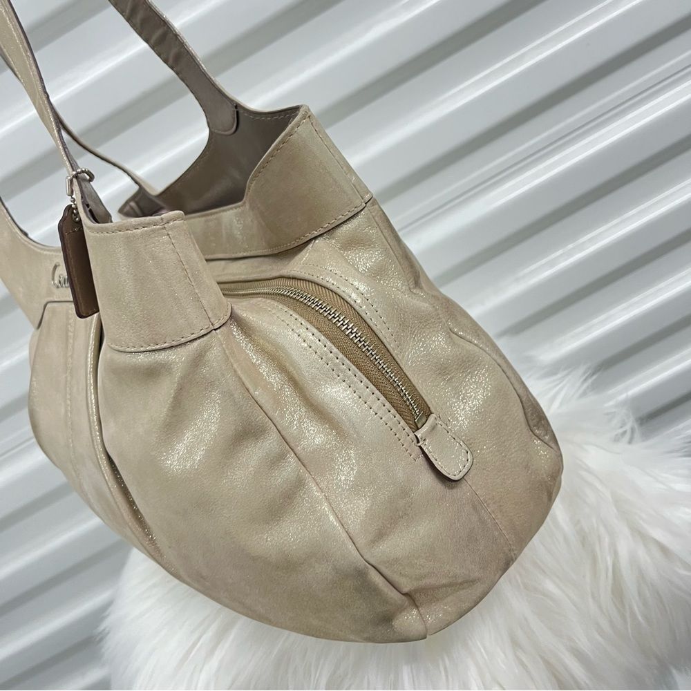 • COACH Shimmer Champagne Leather Carryall Tote Gallery Shoulder Bag - Picture 5 of 13
